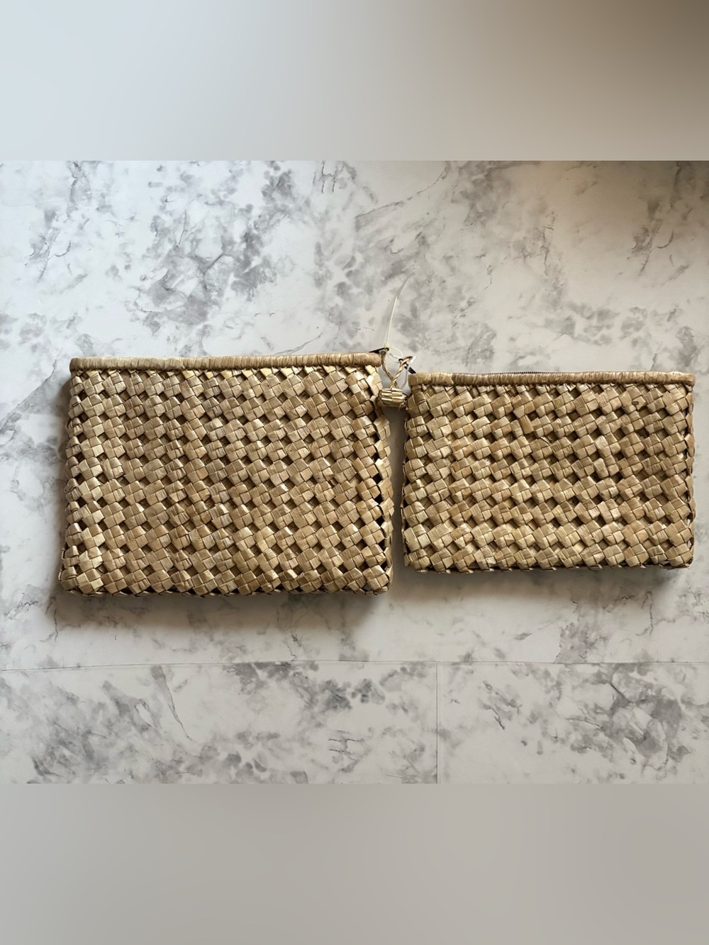 Woven Straw Zip Pouch Set in Natural